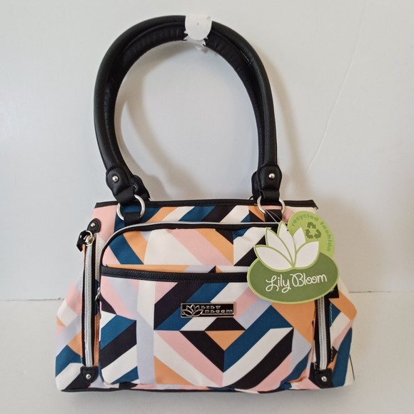 Lily Bloom Satchel Bag Purse Shoulder Large Geometric Womens NWT - Picture 6 of 10